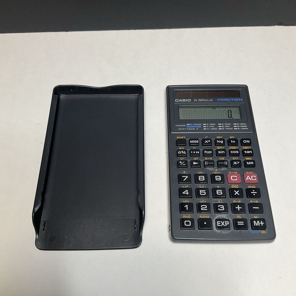 Casio fx-260 Solar Scientific Calculator Slide Cover Black Fraction Model TESTED